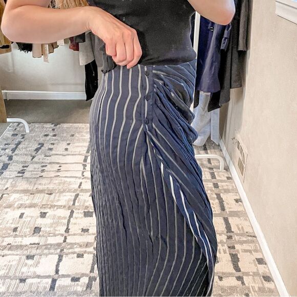 Kimora Lee Simons Striped Maxi Wrap Skirt Navy 6 - Picture 2 of 10